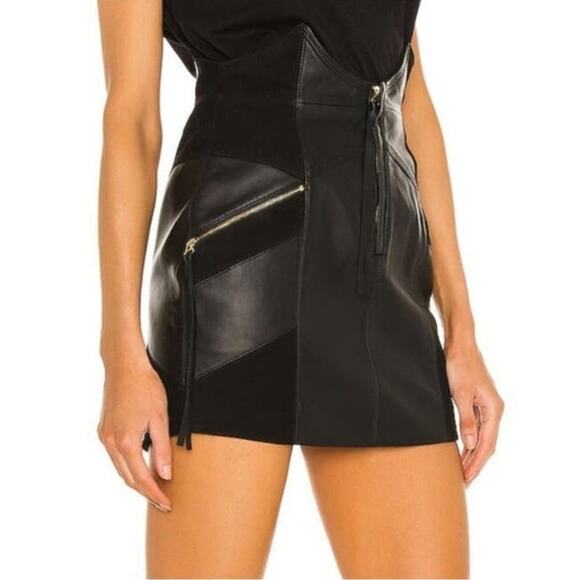 Retrofete Fae Patchwork Skirt Black Lamb Leather Goat Suede Size Large NWT - Picture 2 of 9